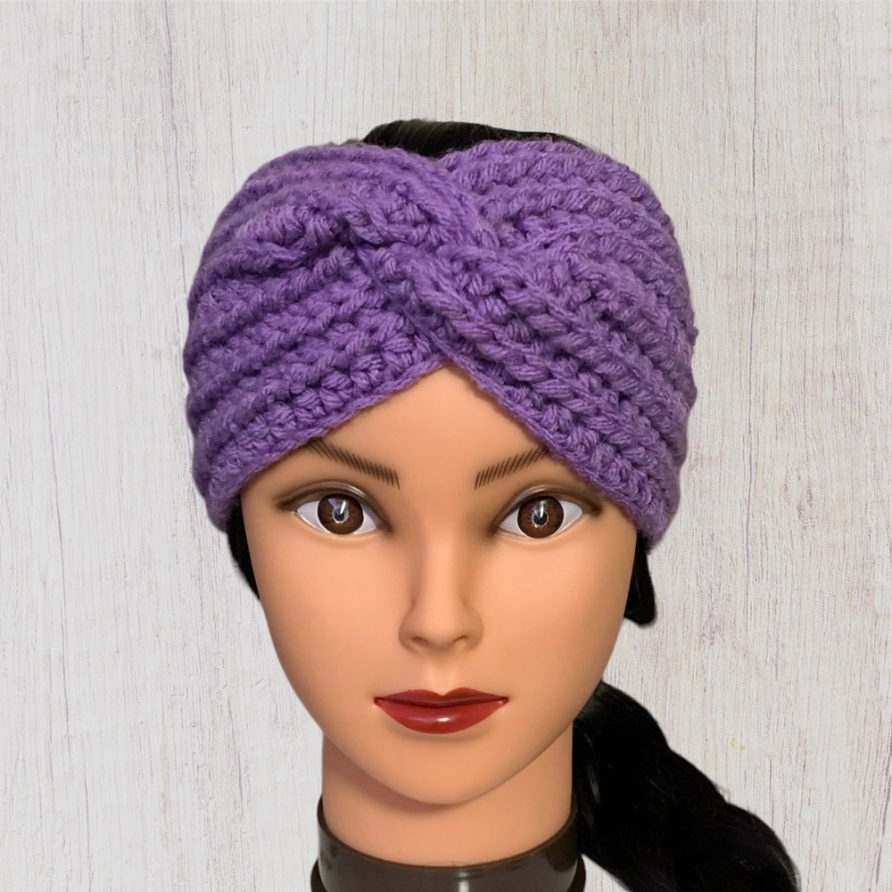 Crochet Ear Warmer Headband in Muted Purple